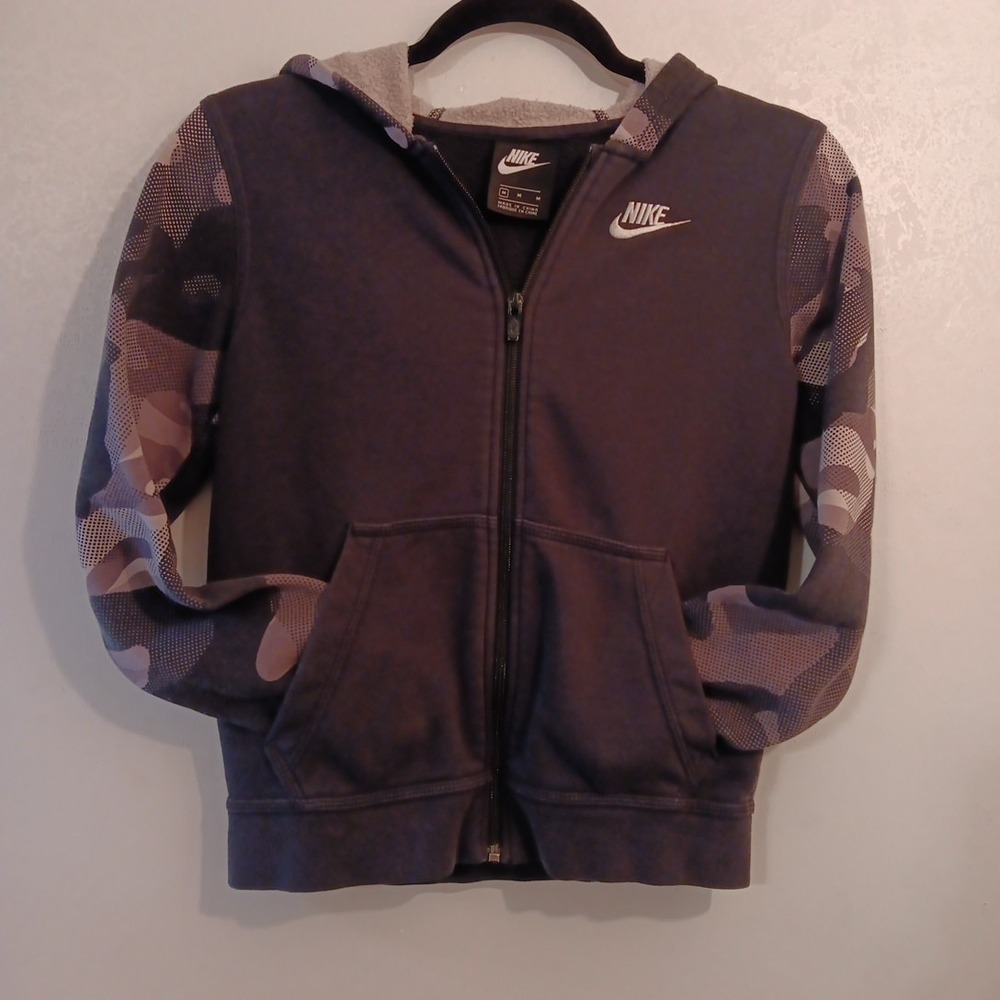 Nike Sportswear Club Youth Full Zip Hoodie Sz M Black Camo